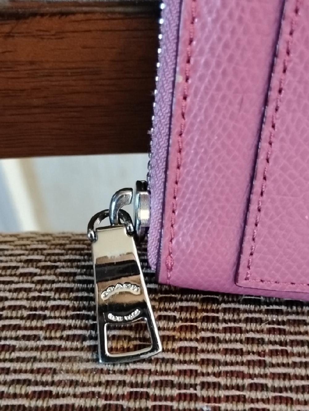 COACH Pink Pebble Zip Wallet with Silver Logo - Picture 2 of 5